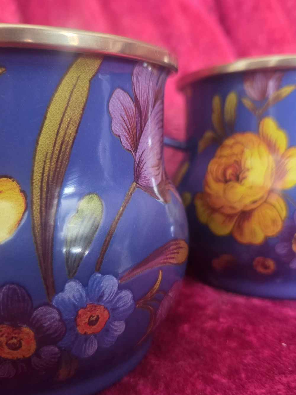 MacKenzie-Childs Blue Flower Market Enamel Mugs (Set of 2) – Floral Cottagecore - Picture 3 of 4